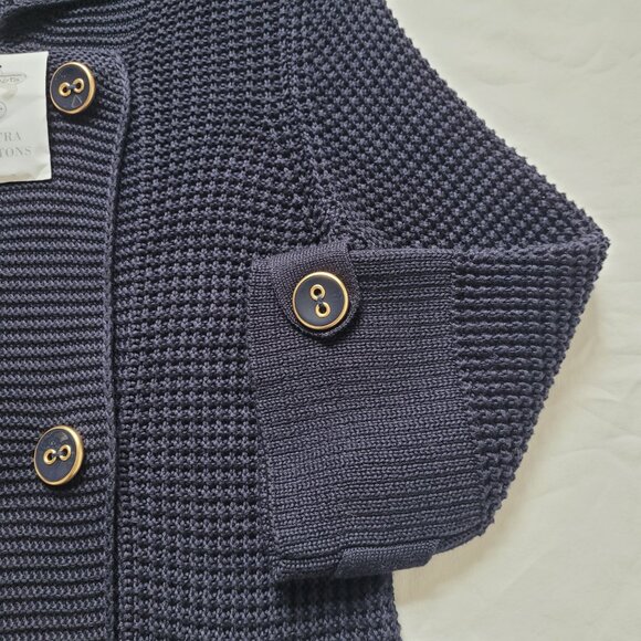 Talbots Navy Double Breasted Knit Coat Sweater Italian Yarn Pima Cotton Sz S - Picture 10 of 13